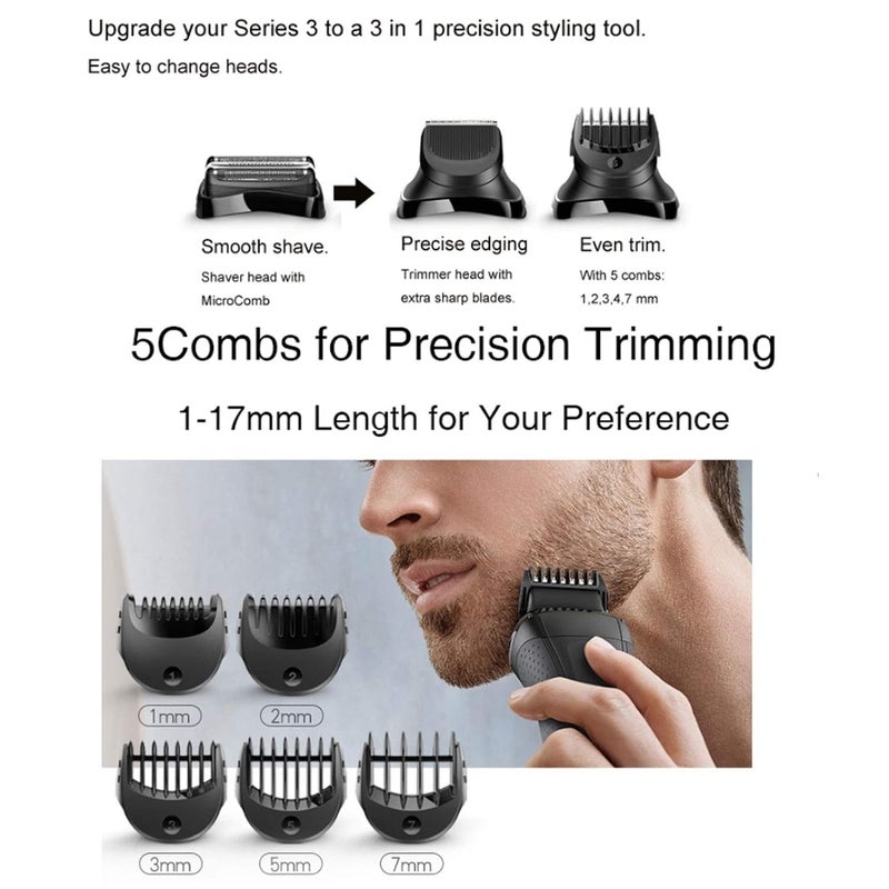 woobles Shaver Trimmer Head Electric Shaver Beard Trimmer Head Compatible + 5pcs Guide Comb Trimming Set With Braun Series 3, Bt32 Razor Head Replacement Razor Blade - Image 2